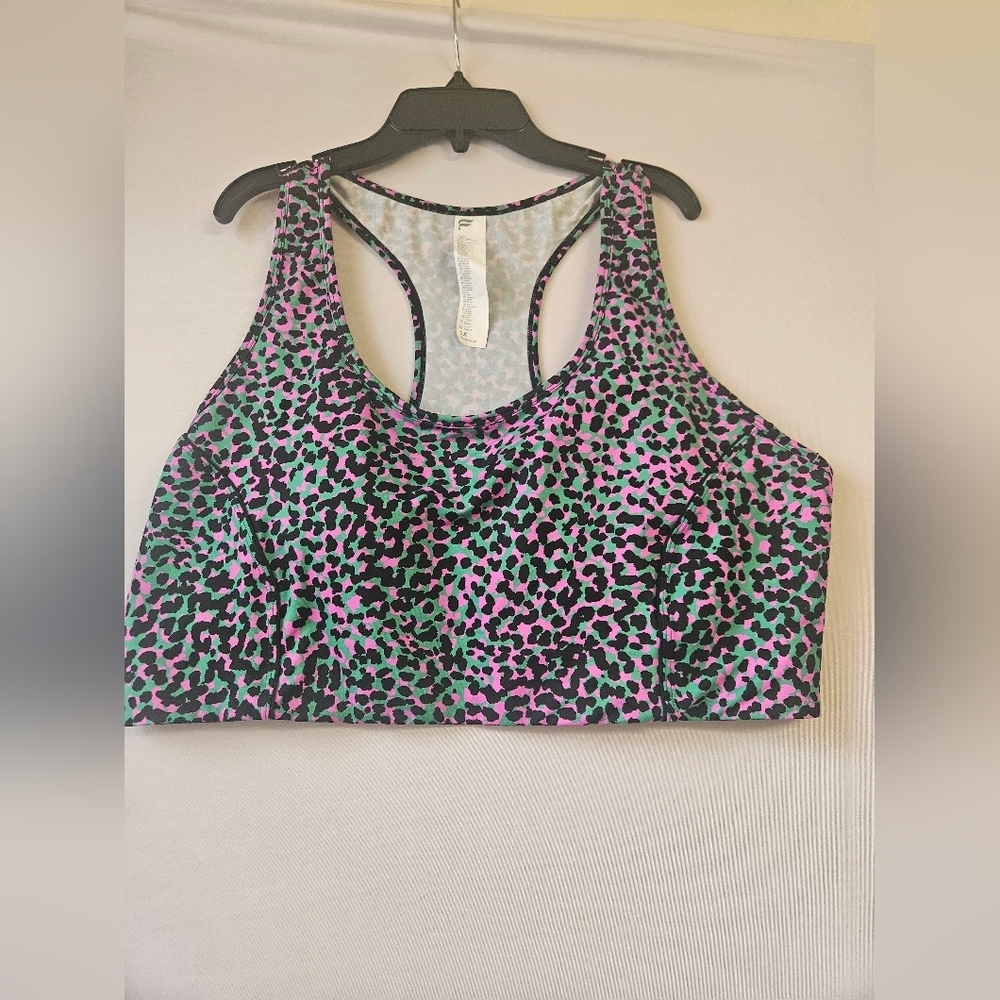 Fabletics Pink & Green Cheetah Print Workout Crop Top
